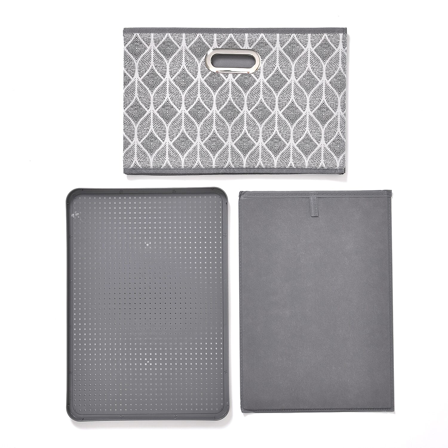 Set of 3 Foldable Storage Boxes (Size 26x17x17 cm) - Grey