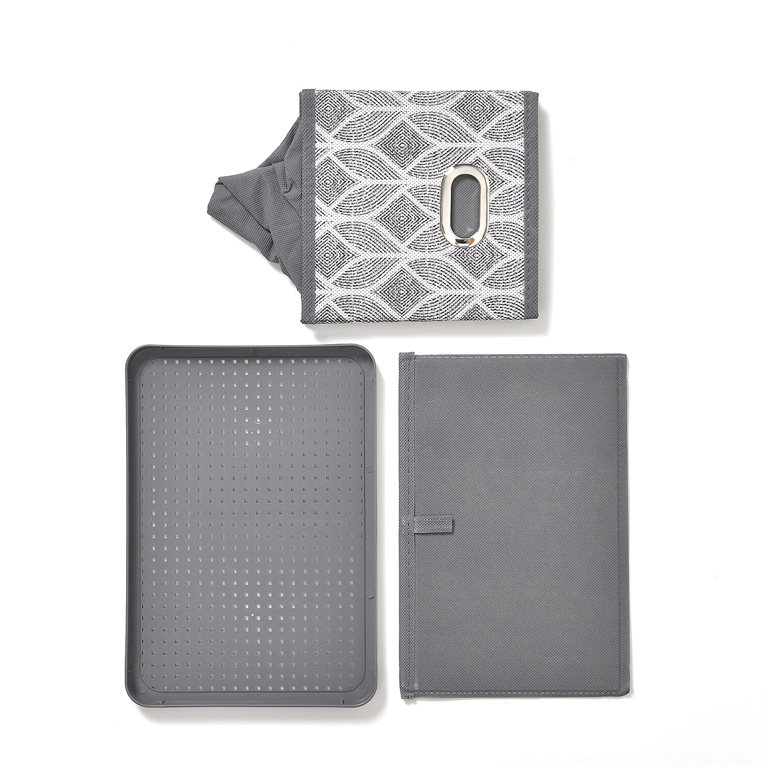 Set of 3 Foldable Storage Boxes (Size 26x17x17 cm) - Grey