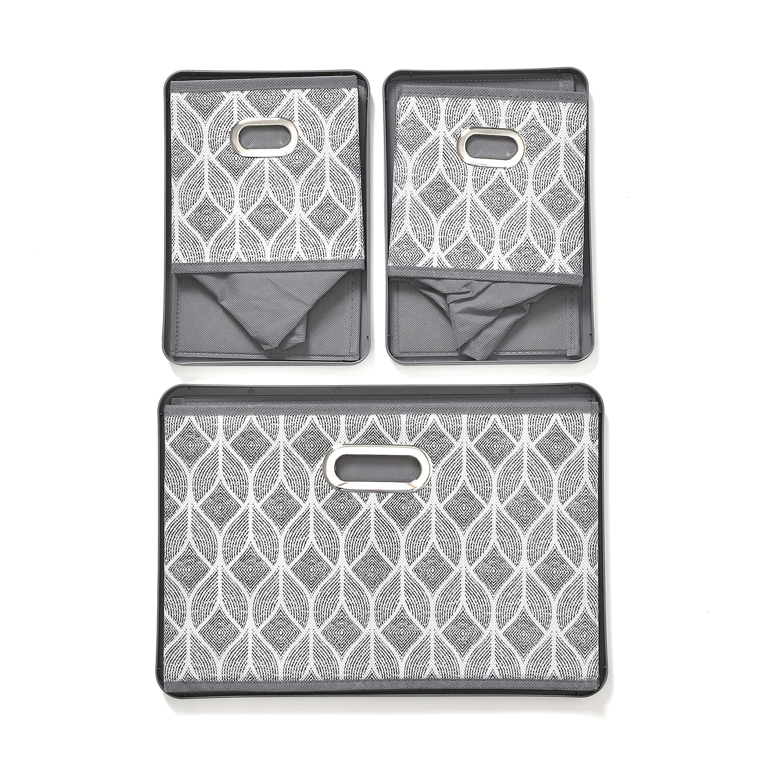 Set of 3 Foldable Storage Boxes (Size 26x17x17 cm) - Grey