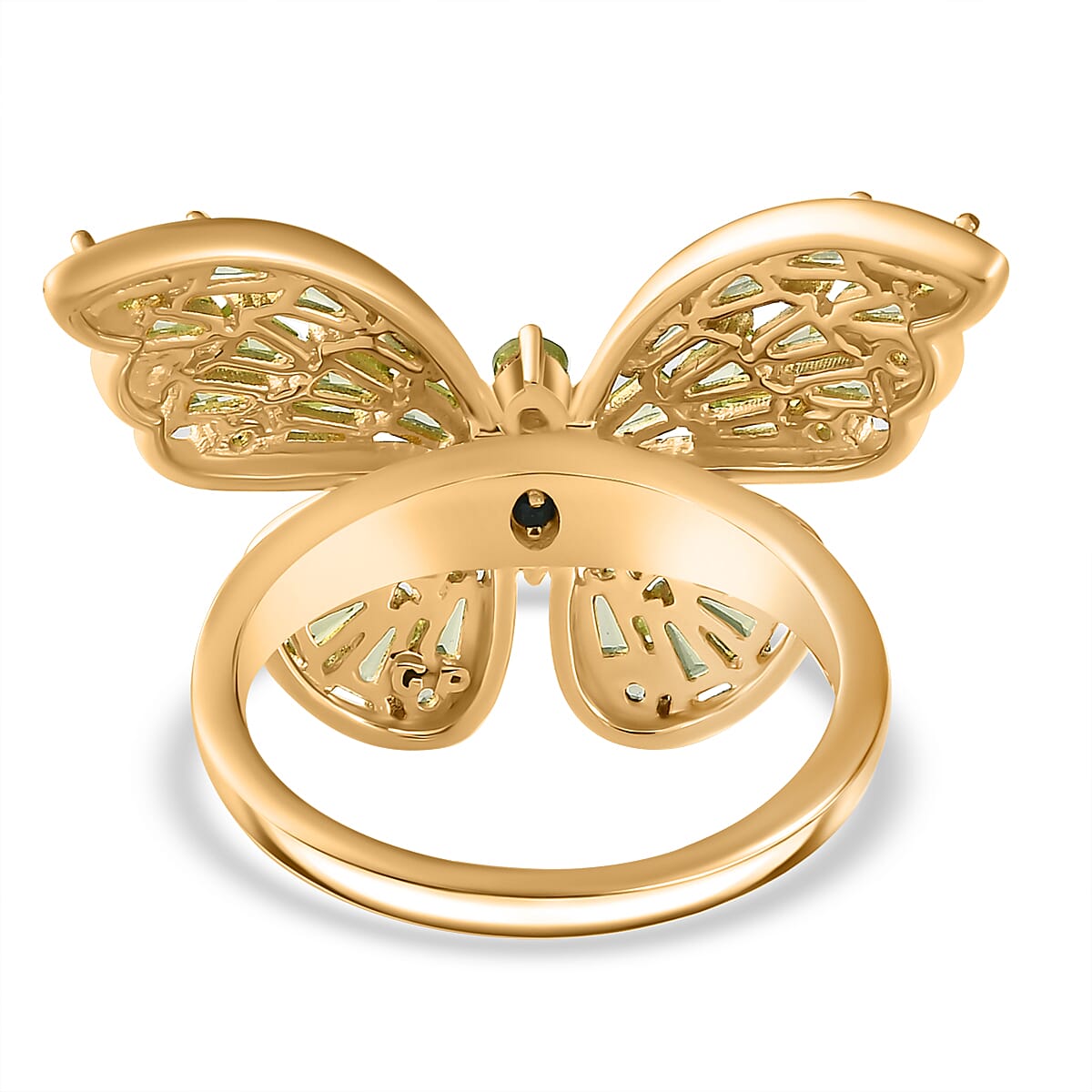 GP Peridot & Blue Sapphire Butterfly Ring in 18K Vermeil Yellow Gold Plated Sterling Silver 2.34 Ct. GP Peridot & Blue Sapphire Butterfly Ring in 18K Vermeil Yellow Gold Plated Sterling Silver 2.34 Ct.