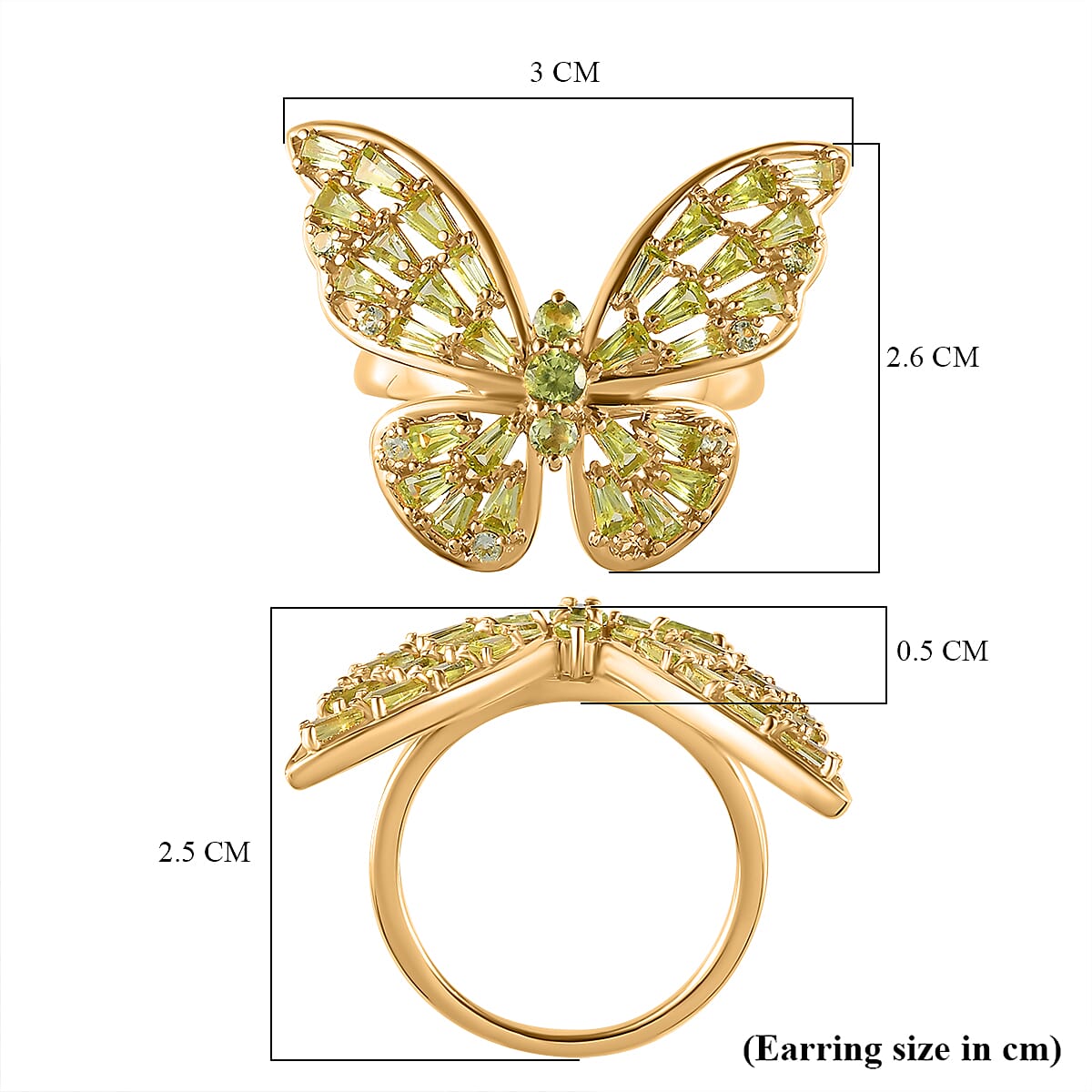 GP Peridot & Blue Sapphire Butterfly Ring in 18K Vermeil Yellow Gold Plated Sterling Silver 2.34 Ct. GP Peridot & Blue Sapphire Butterfly Ring in 18K Vermeil Yellow Gold Plated Sterling Silver 2.34 Ct.