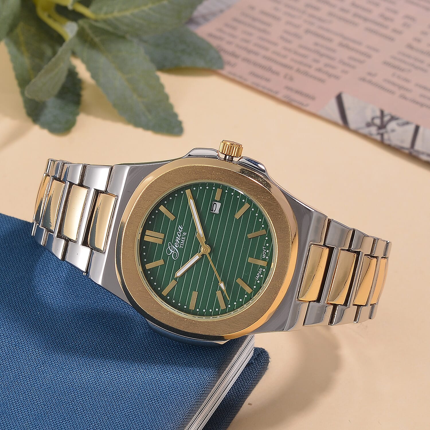 GENOA Desire Limited Edition -  Japanese Movt 3ATM Water Resistant Green Dial Watch with Chain Strap in Two Tone