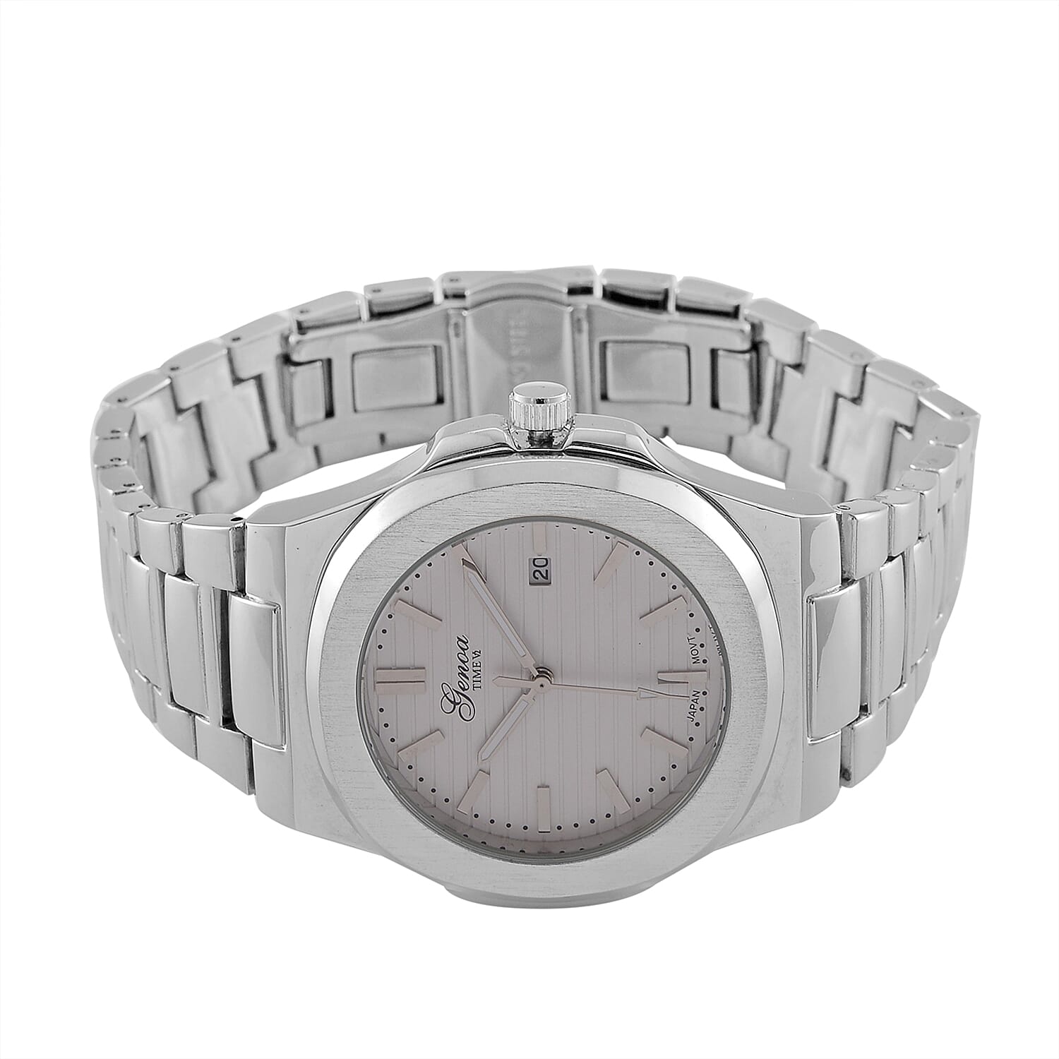 GENOA Japan Movt. 3ATM Water Resistant White Dial Watch with Stainless Steel Chain Strap in Silver Tone