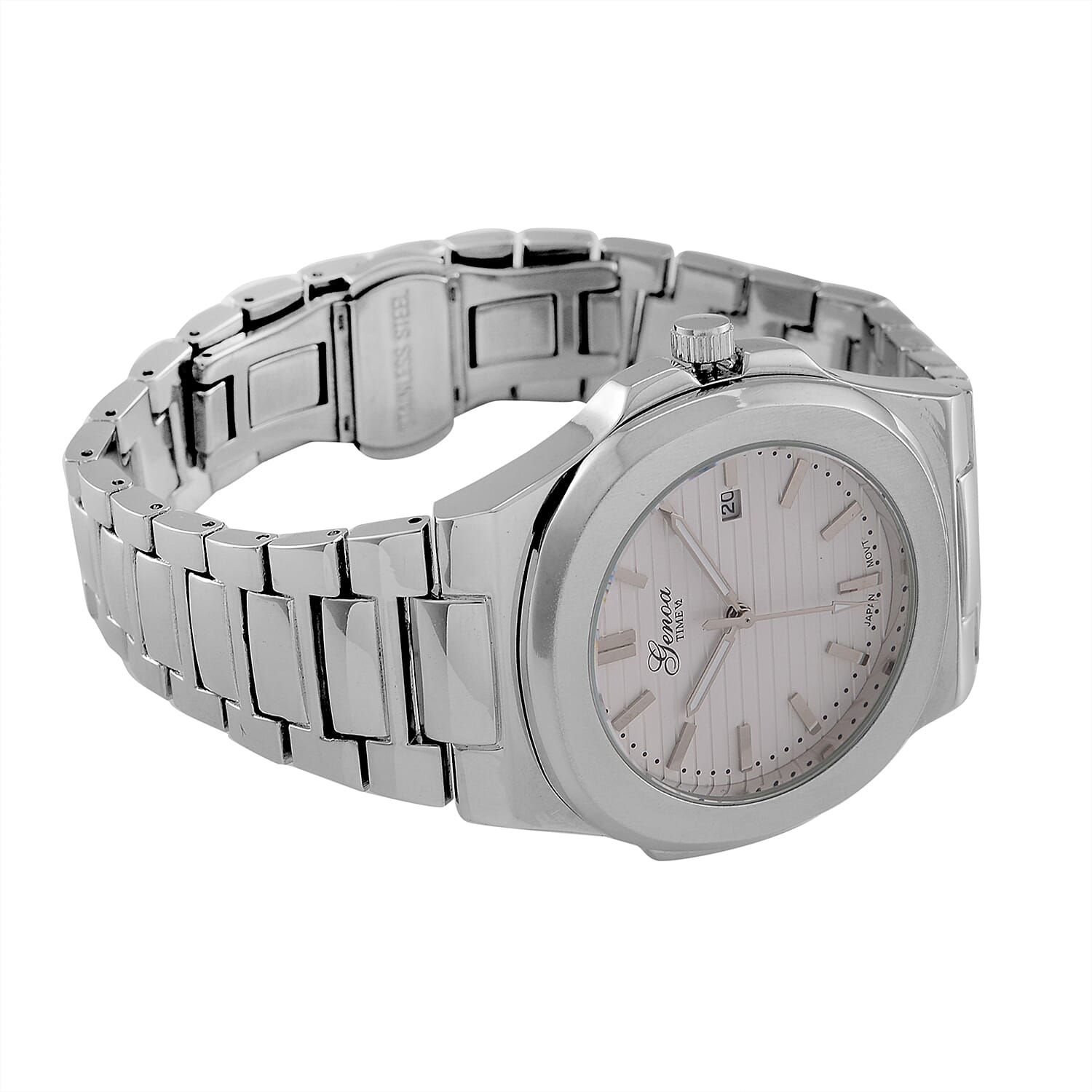 GENOA Japan Movt. 3ATM Water Resistant White Dial Watch with Stainless Steel Chain Strap in Silver Tone