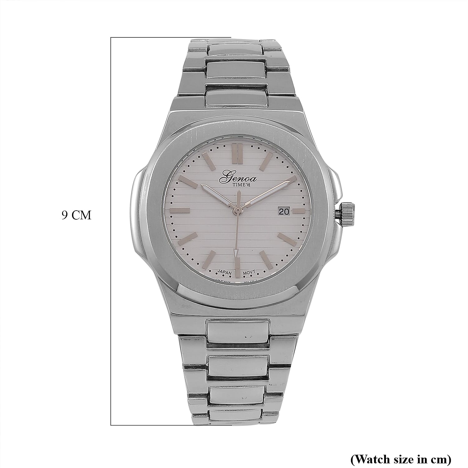 GENOA Japan Movt. 3ATM Water Resistant White Dial Watch with Stainless Steel Chain Strap in Silver Tone