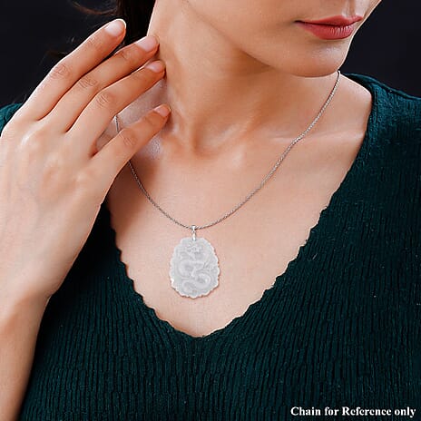 White Jade  Pendant in rhodium Sterling Silver 95.00 ct  95.000  Ct.