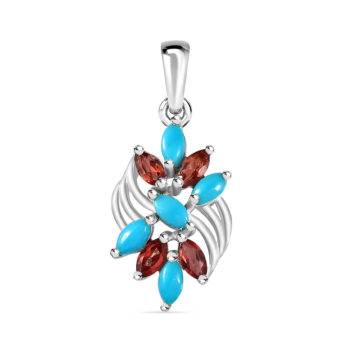 Arizona Sleeping Beauty Turquoise & Red Garnet Pendant in Sterling Silver