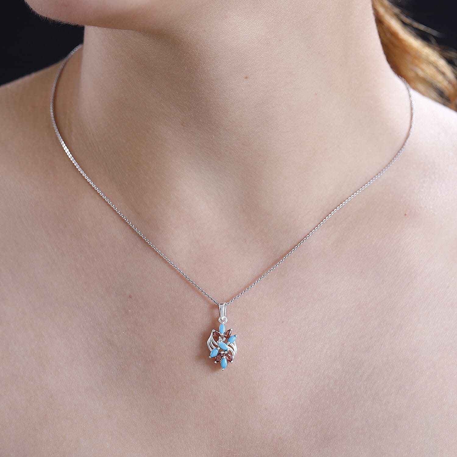 Arizona Sleeping Beauty Turquoise & Red Garnet Pendant in Sterling Silver