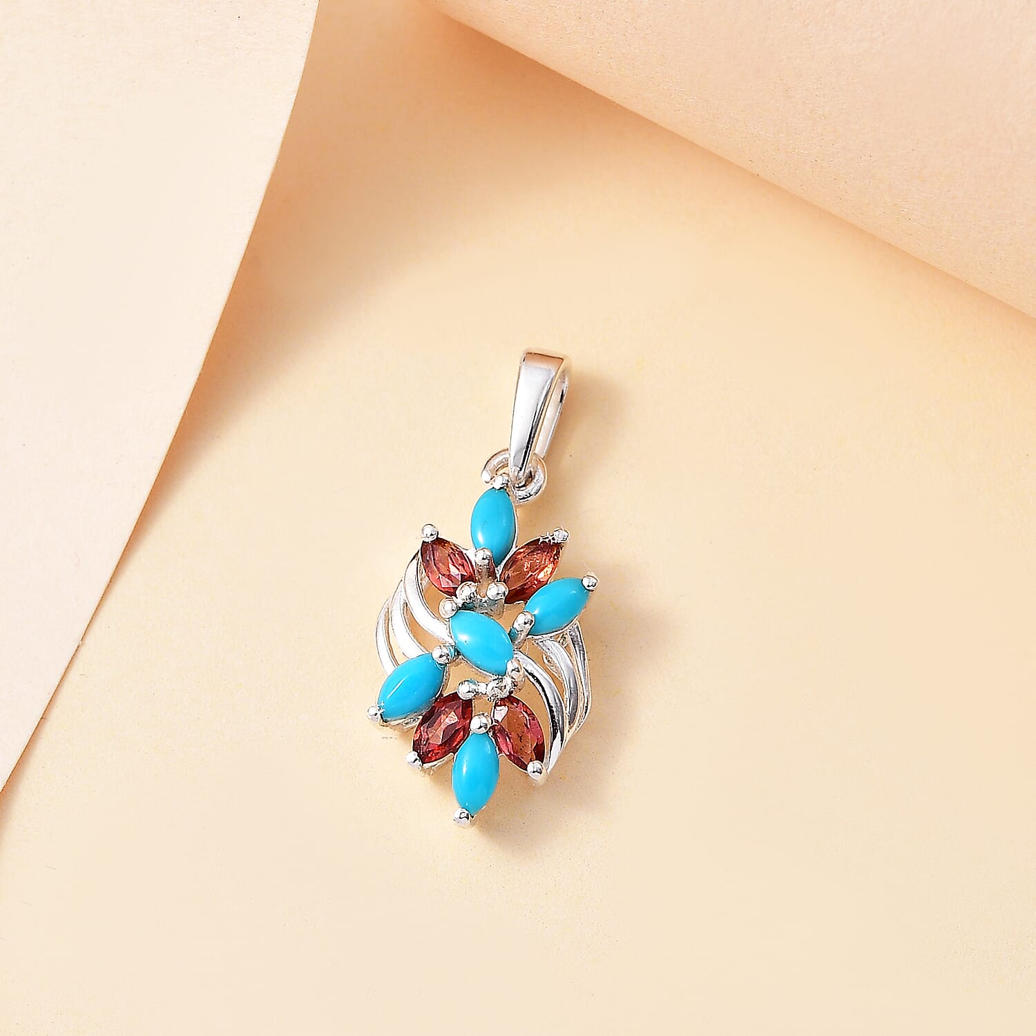 Arizona Sleeping Beauty Turquoise & Red Garnet Pendant in Sterling Silver