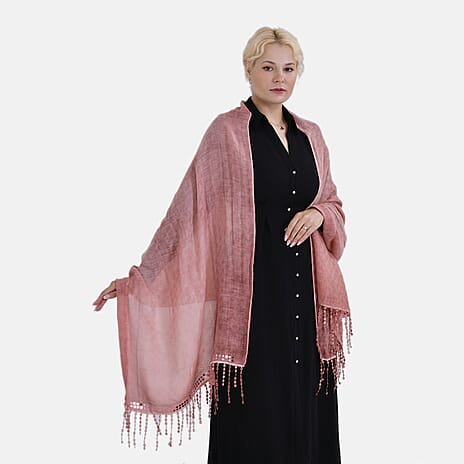 Closeout Deal - Scarf with sequins and tassels - Salmon