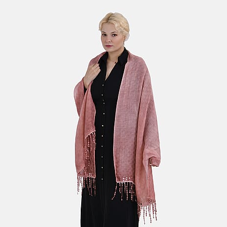 Closeout Deal - Scarf with sequins and tassels - Salmon
