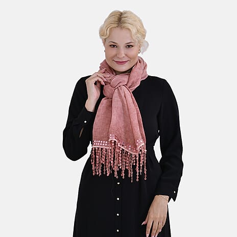 Closeout Deal - Scarf with sequins and tassels - Salmon