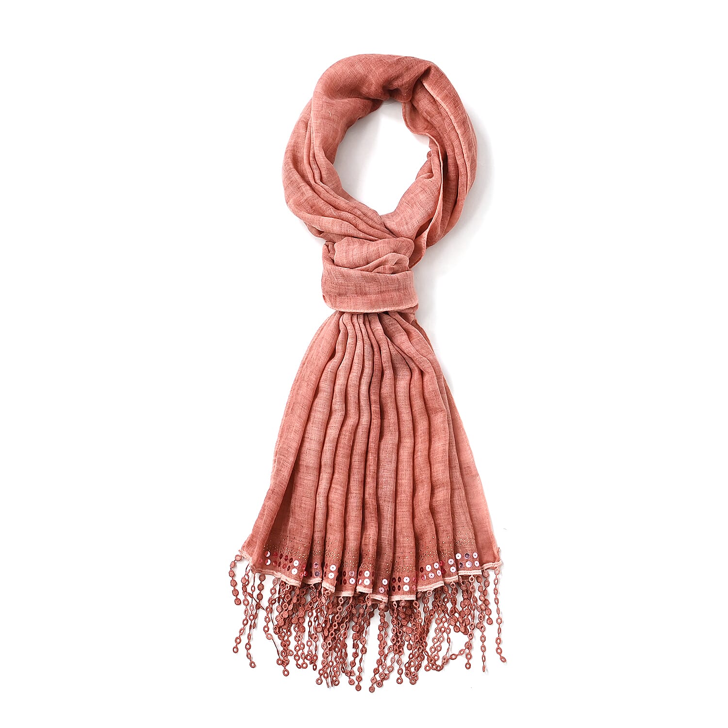 Closeout Deal - Scarf with sequins and tassels - Salmon Closeout Deal - Scarf with sequins and tassels - Salmon
