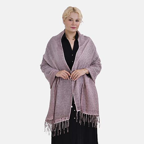 Closeout Deal - Scarf with sequins and tassels - Mauve