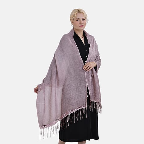 Closeout Deal - Scarf with sequins and tassels - Mauve