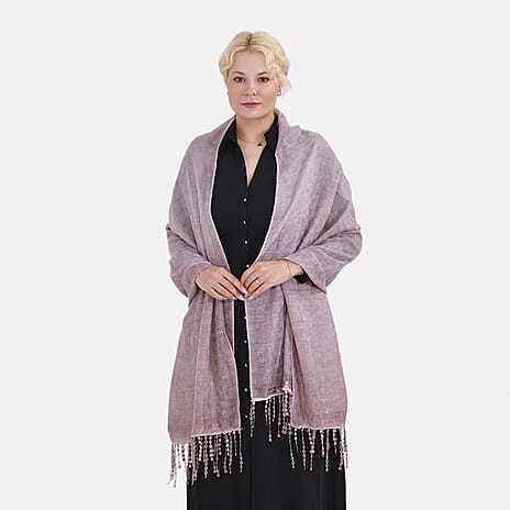 Closeout Deal - Scarf with sequins and tassels - Mauve