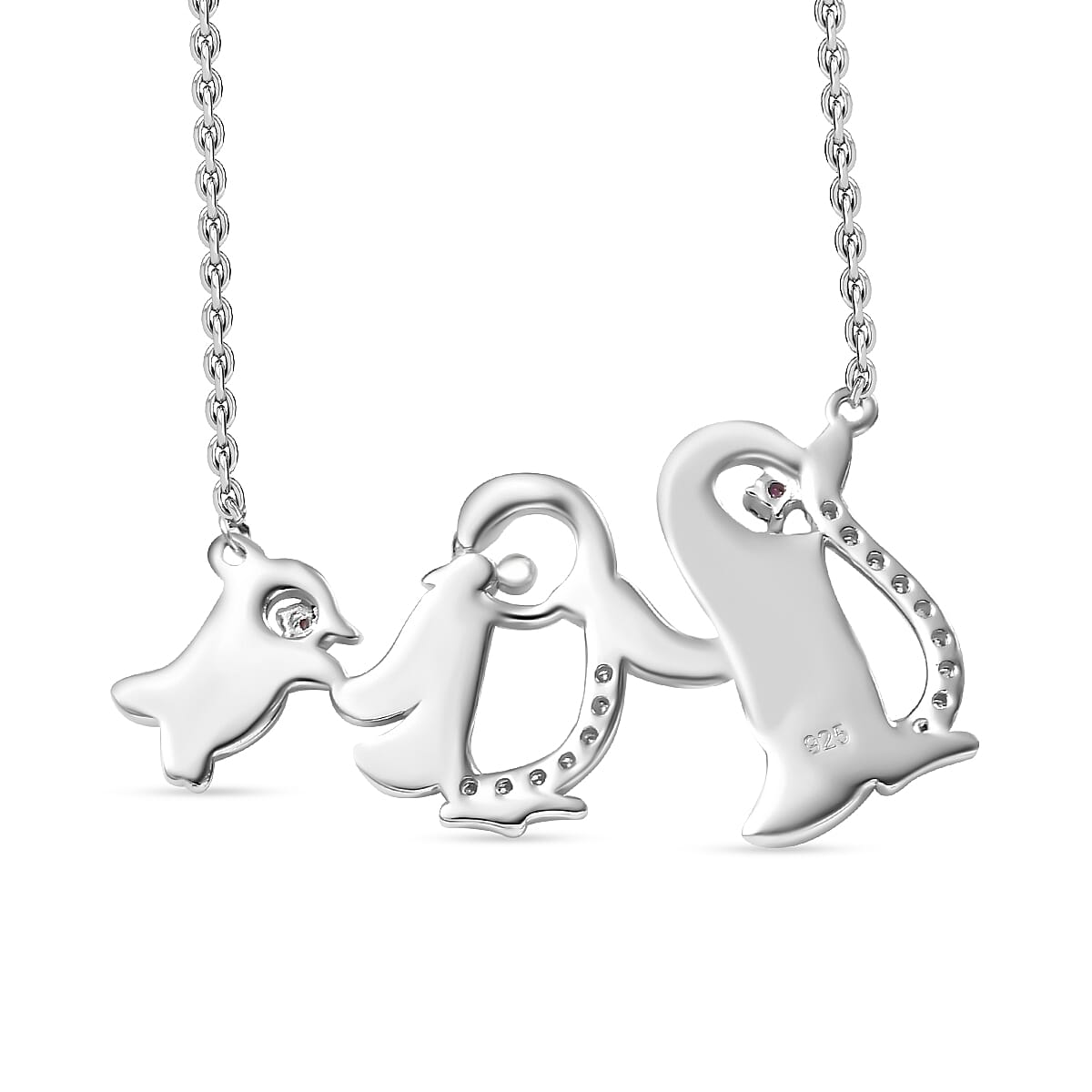 Rhodolite Garnet ,  Moissanite  Fancy Necklace (Size - 20) in rhodium Sterling Silver,  Silver Wt. 6.5 Gms