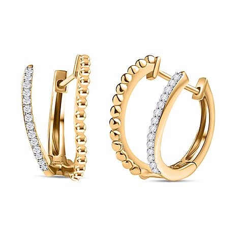 Moissanite Huggies Hoop Earring with Pin Lock in 18K Vermeil Yellow Gold Plated Sterling Silver