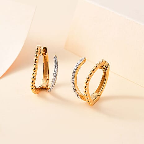 Moissanite Huggies Hoop Earring with Pin Lock in 18K Vermeil Yellow Gold Plated Sterling Silver