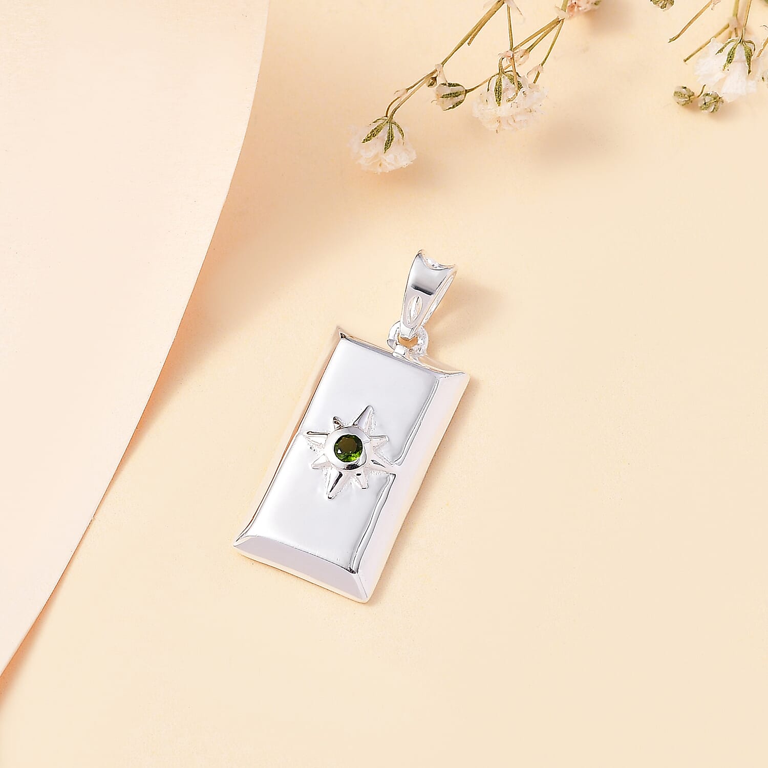 Natural Chrome Diopside Bar Pendant in Sterling Silver