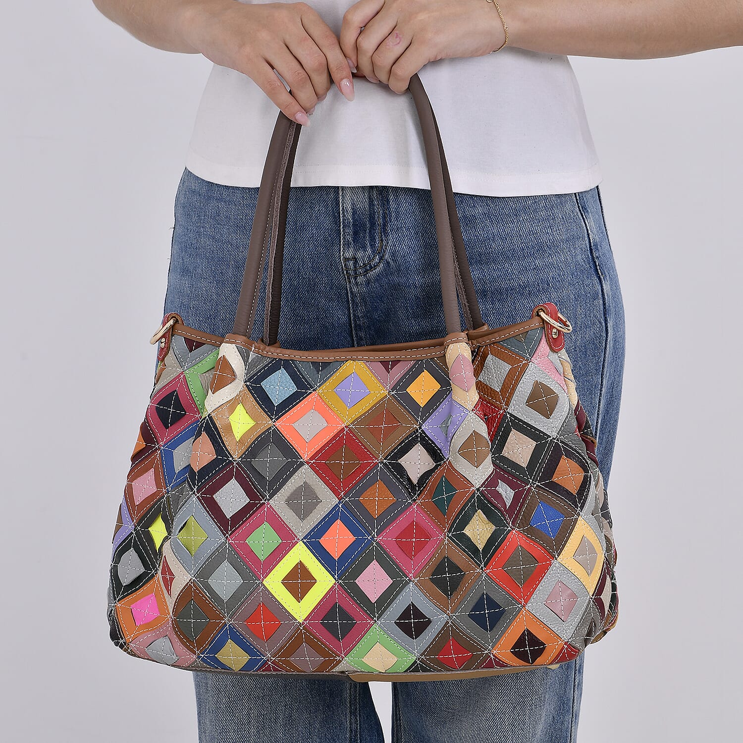 Colour Chaos Couture Genuine Leather Woven Tote Bag Multicolour 7833541 TJC