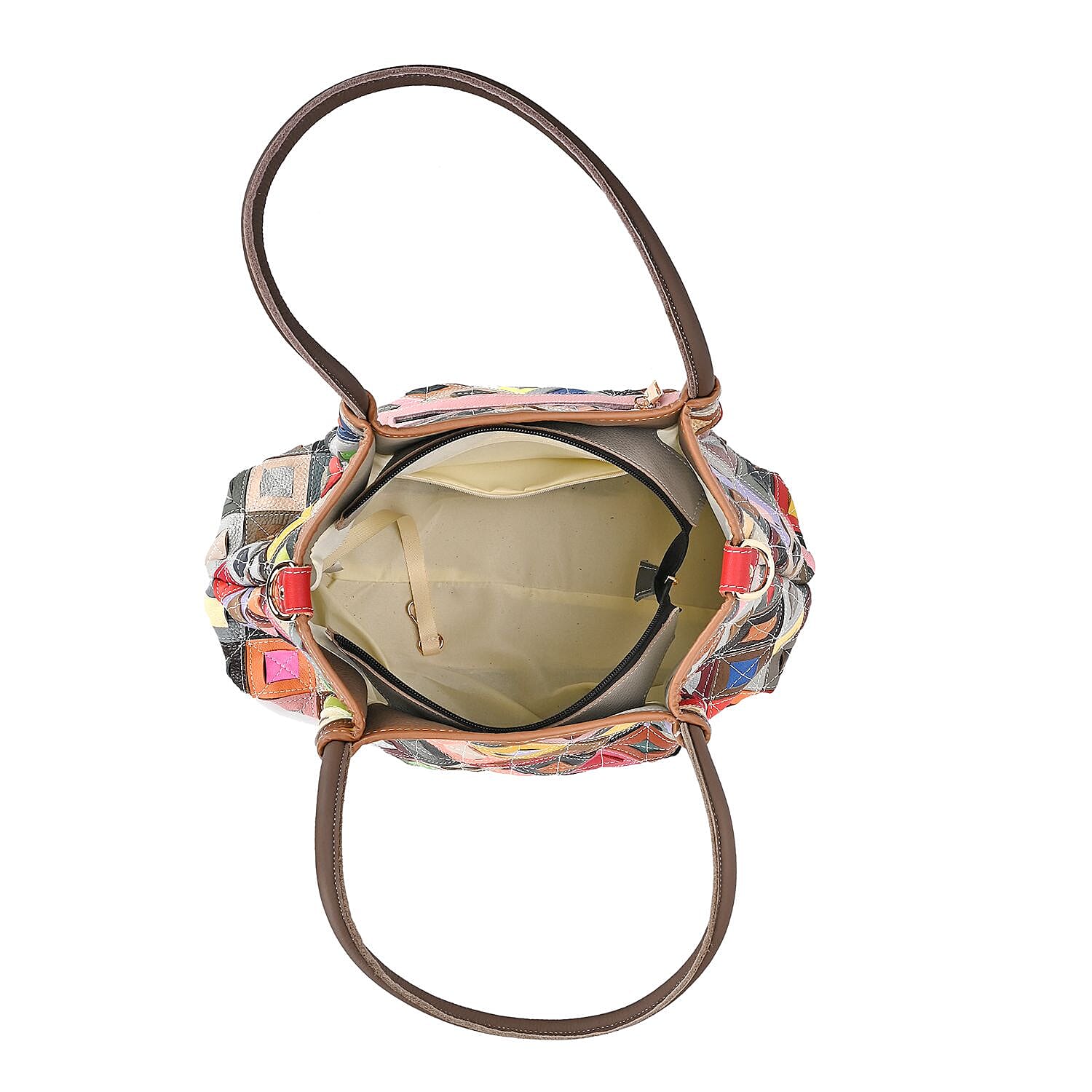 Colour Chaos Couture - Genuine Leather Diamond Tote Bag (Size 39x14x27 cm) - Multi Color & Multicolor