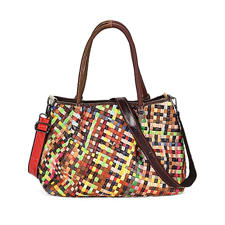 Colour Chaos Couture - Genuine Leather Woven Tote Bag with RFID - Multi