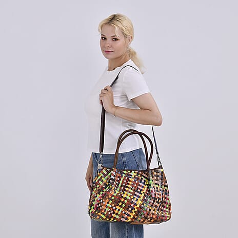 Colour Chaos Couture - Genuine Leather Woven Tote Bag with RFID - Multi
