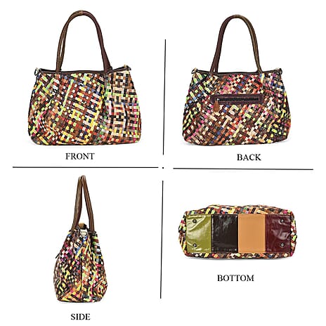 Colour Chaos Couture - Genuine Leather Woven Tote Bag with RFID - Multi