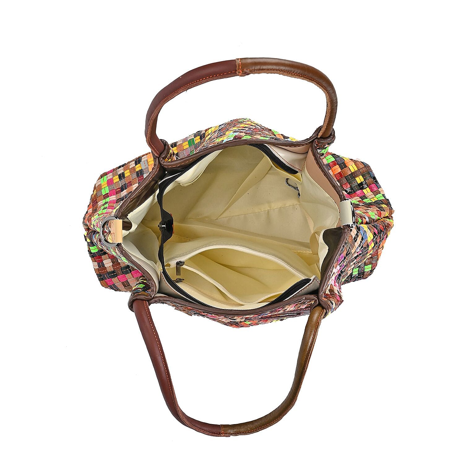Colour Chaos Couture - Genuine Leather Woven Tote Bag (Size 39x14x27 cm) - Multi Color & Multicolor