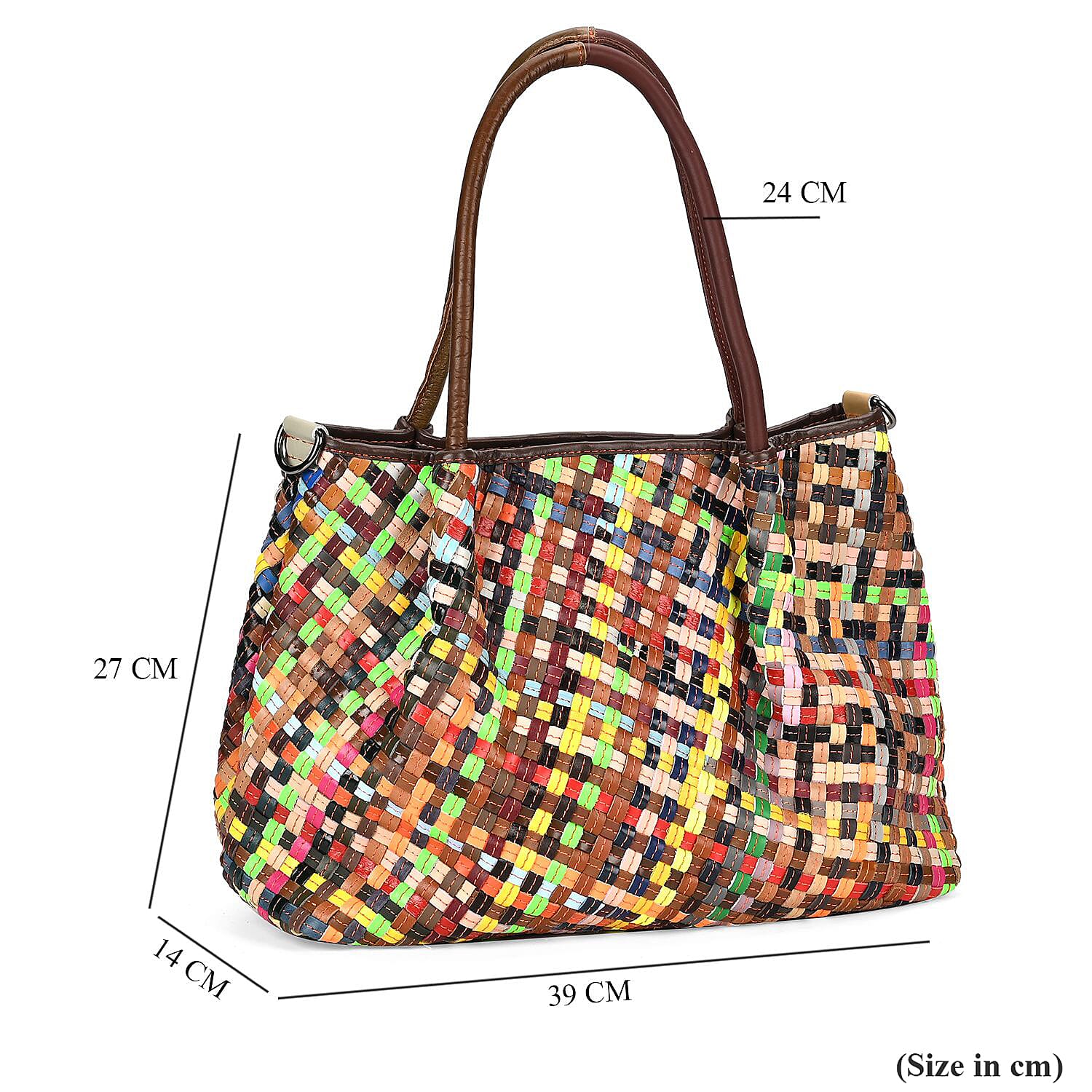 Colour Chaos Couture - Genuine Leather Woven Tote Bag (Size 39x14x27 cm) - Multi Color & Multicolor