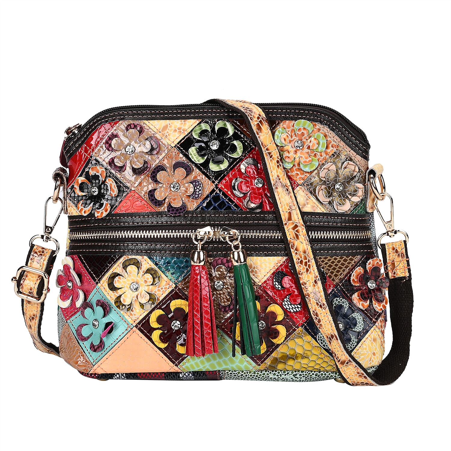 Colour Chaos Couture Genuine Leather Flower Crossbody Bag Size 25x10x22 cm Multi Color Multicolor