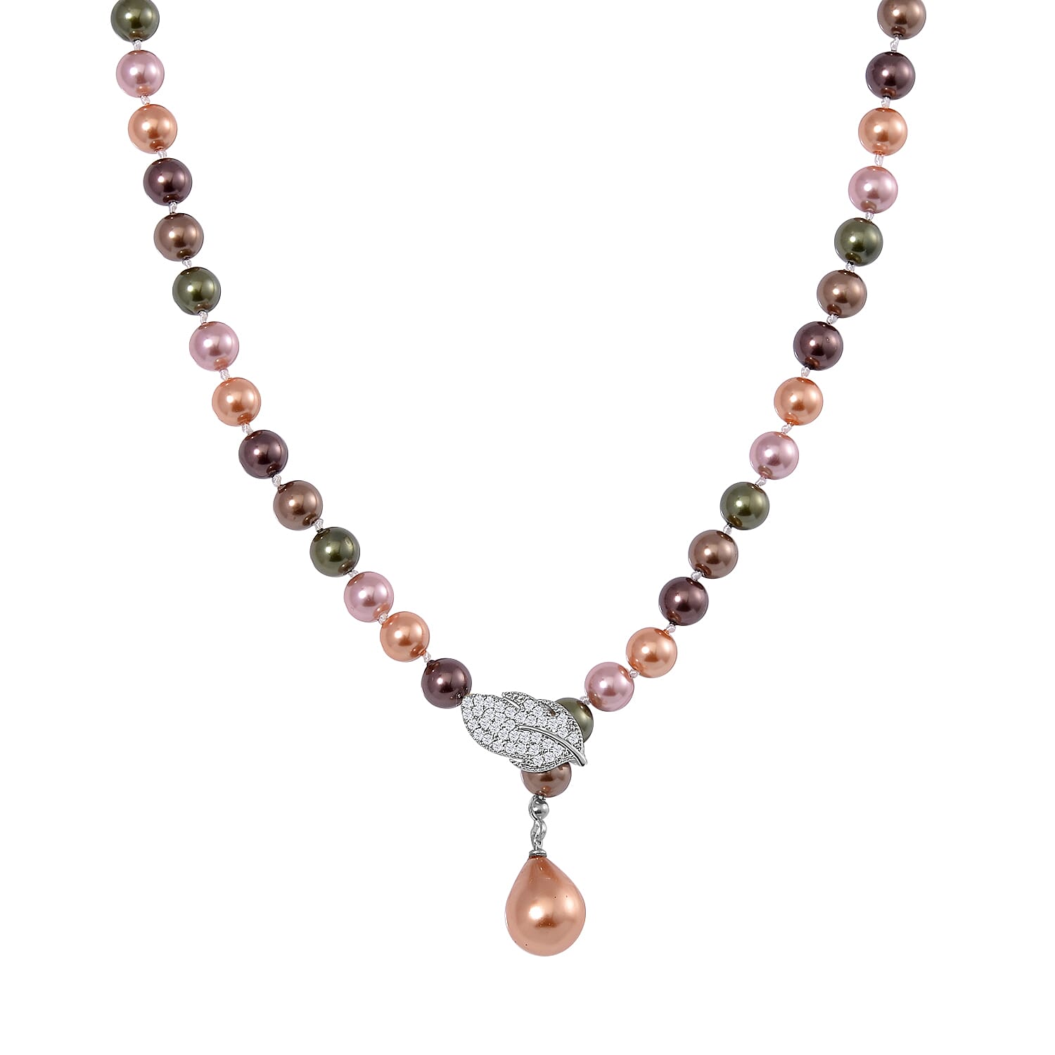 Close Out- Multi Colour Shell Pearl & White Austrian Crystal Necklace (Size - 24.50)