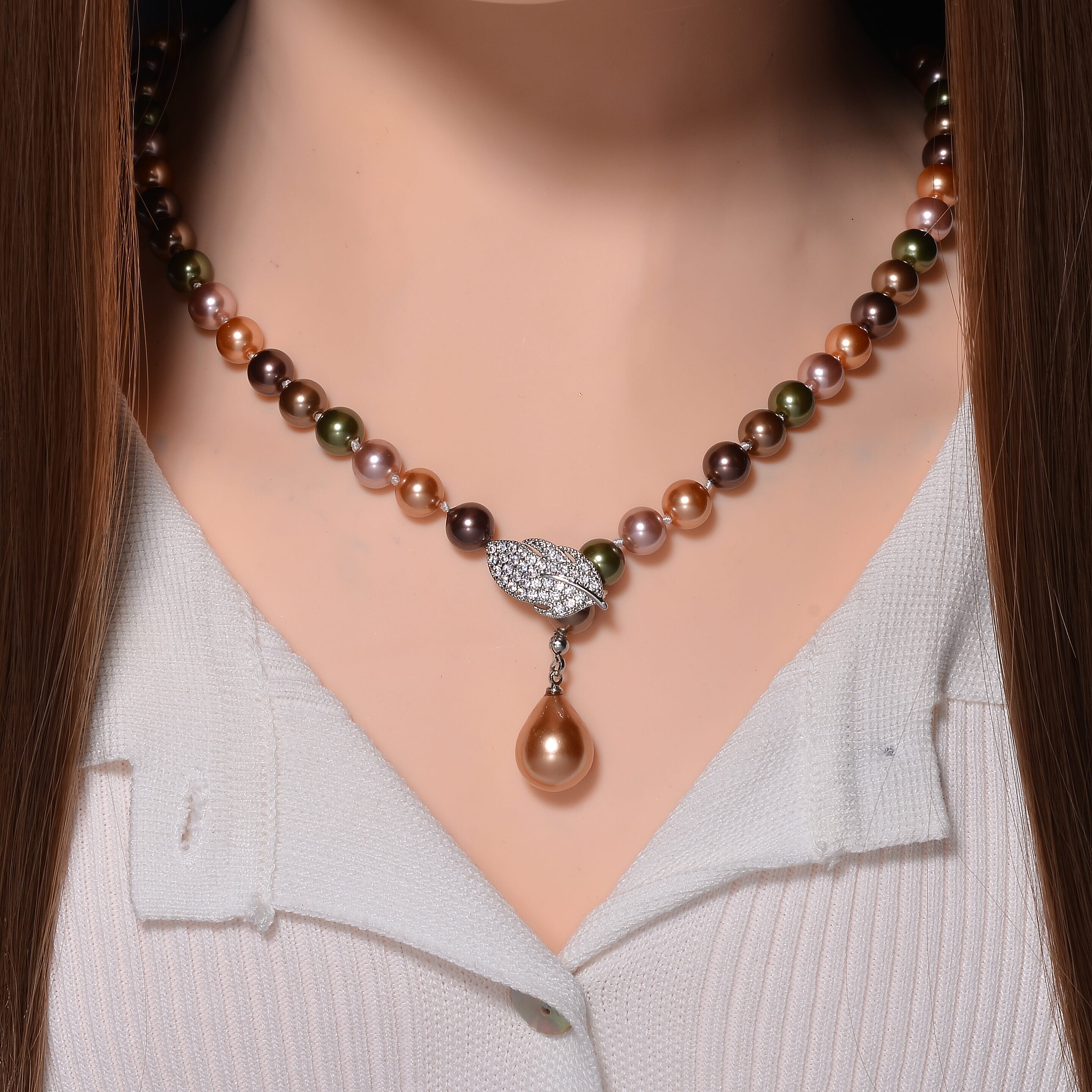 Close Out- Multi Colour Shell Pearl & White Austrian Crystal Necklace (Size - 24.50)