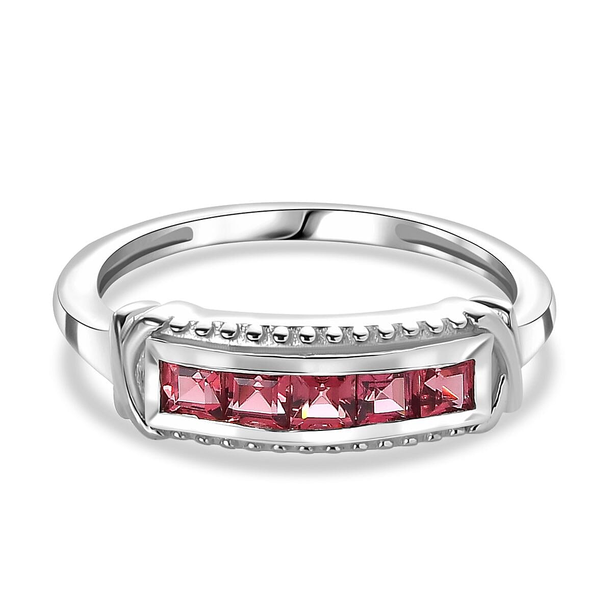 Rhodolite Garnet Ring in Platinum Overlay Sterling Silver 0.50 Ct.