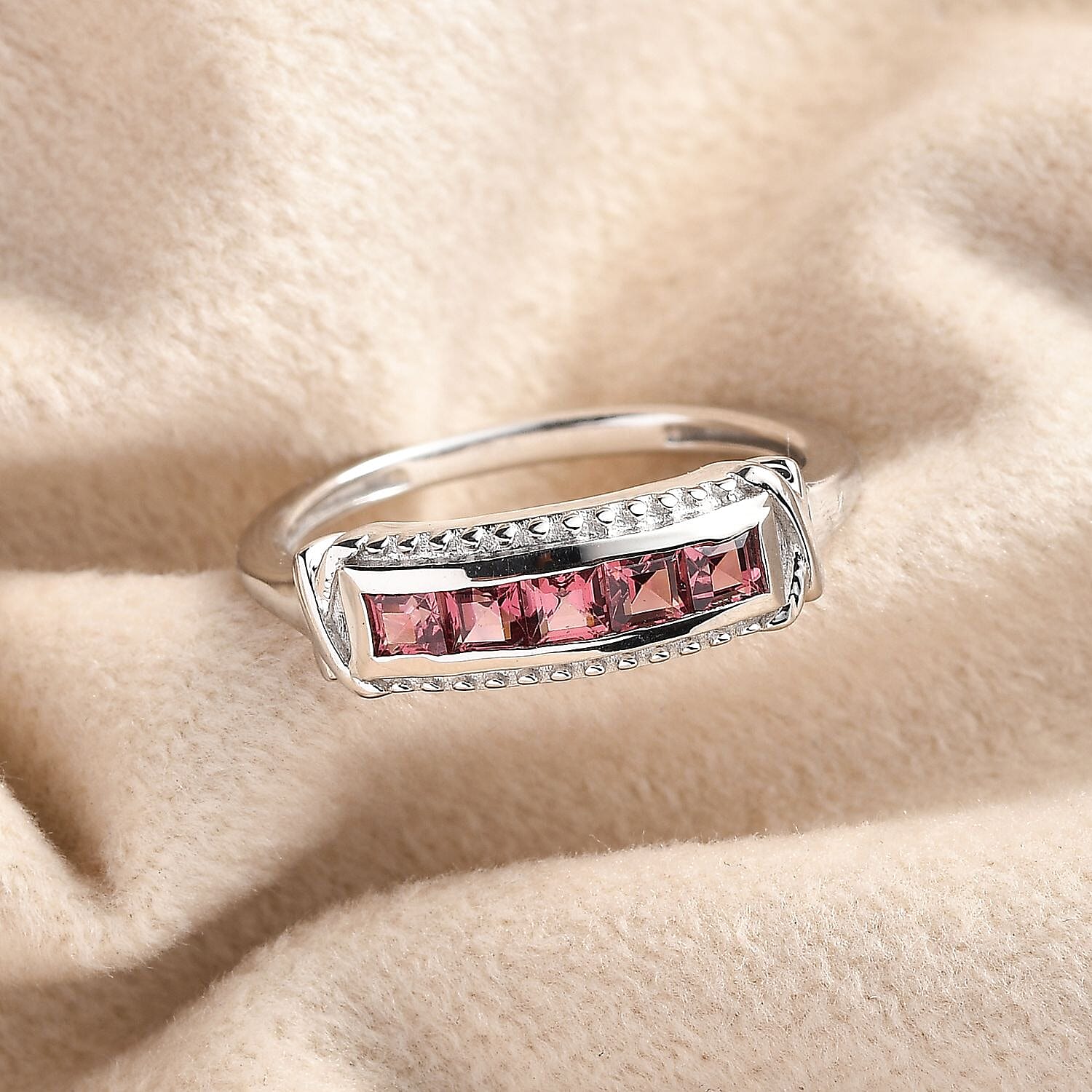 Rhodolite Garnet Ring in Platinum Overlay Sterling Silver 0.50 Ct.