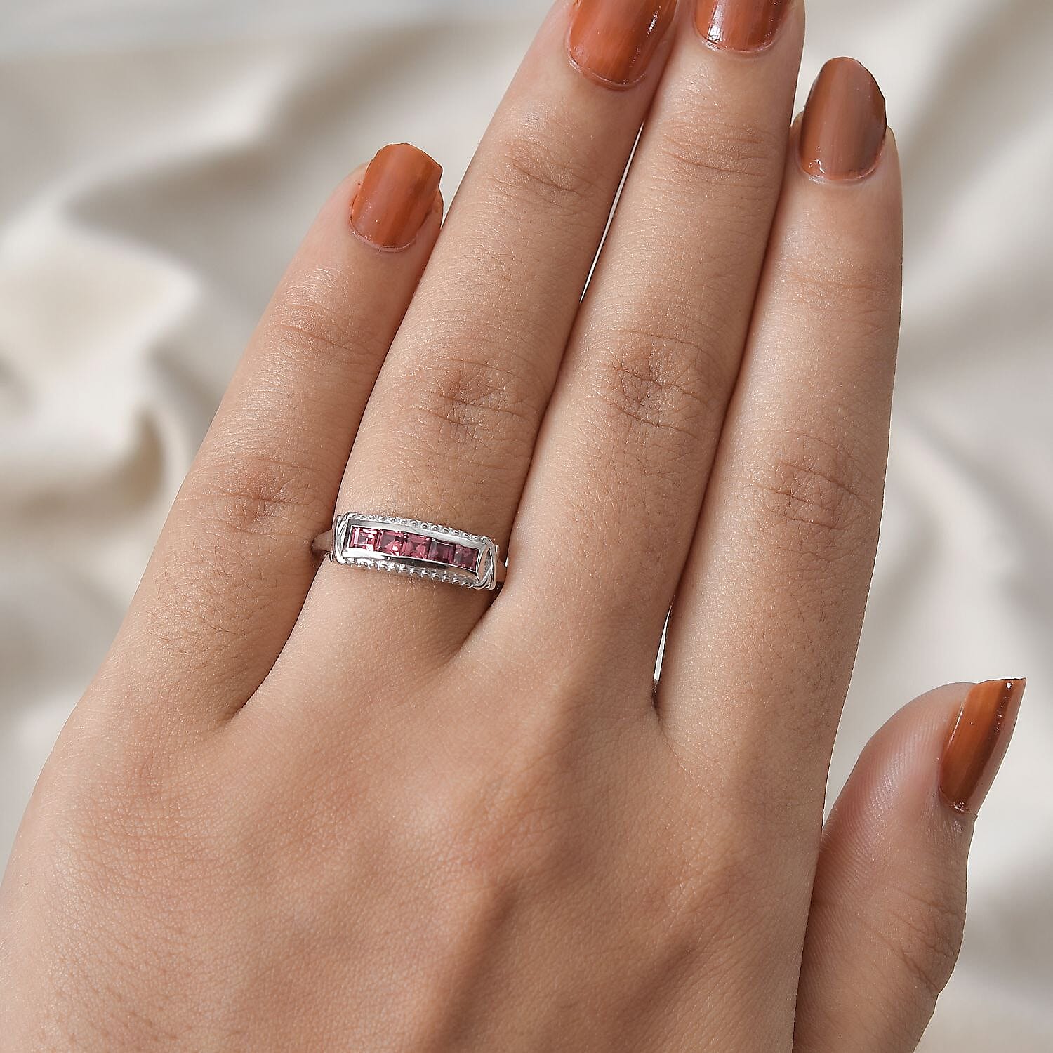 Rhodolite Garnet Ring in Platinum Overlay Sterling Silver 0.50 Ct.