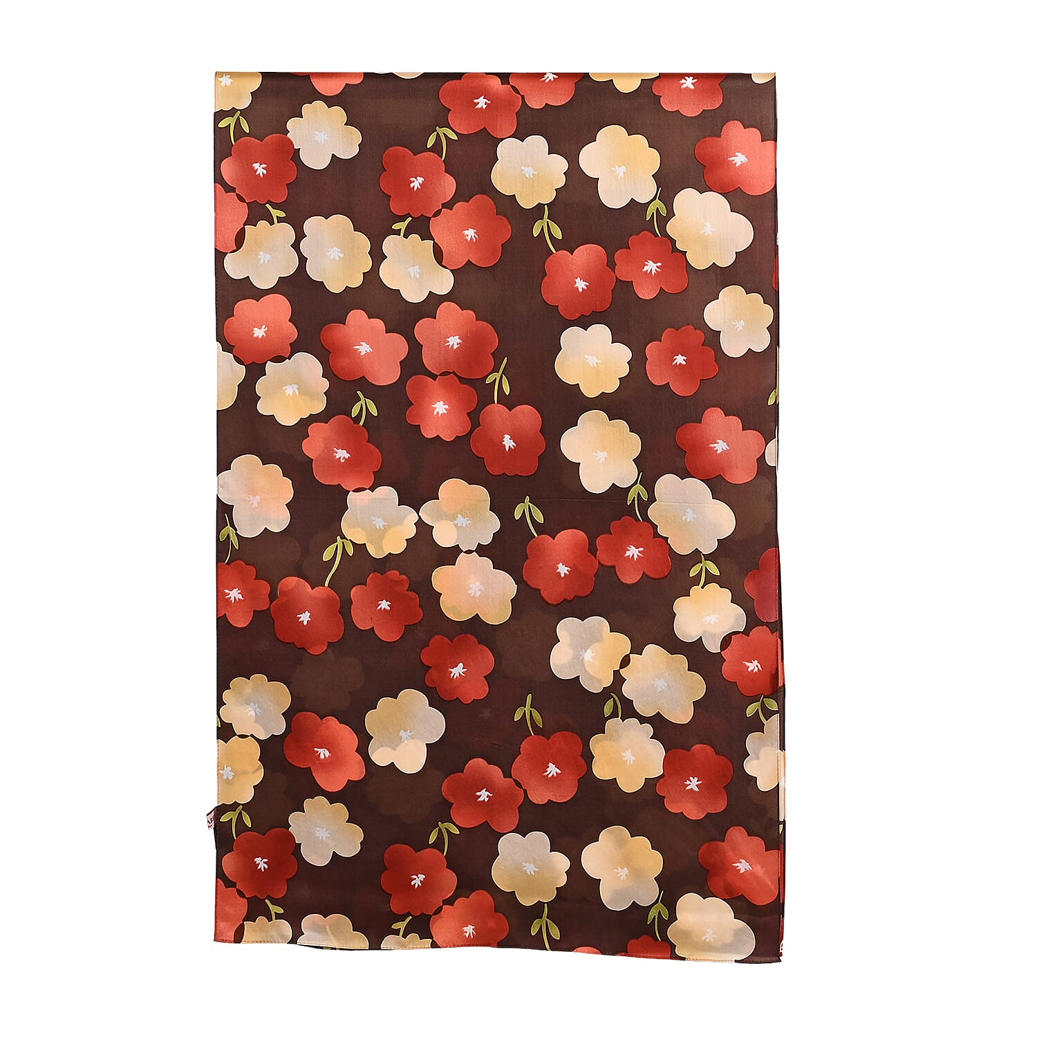 La Marey 100% Mulberry Silk Flower Printed Scarf (Size 170x55 cm) - Brown & Red