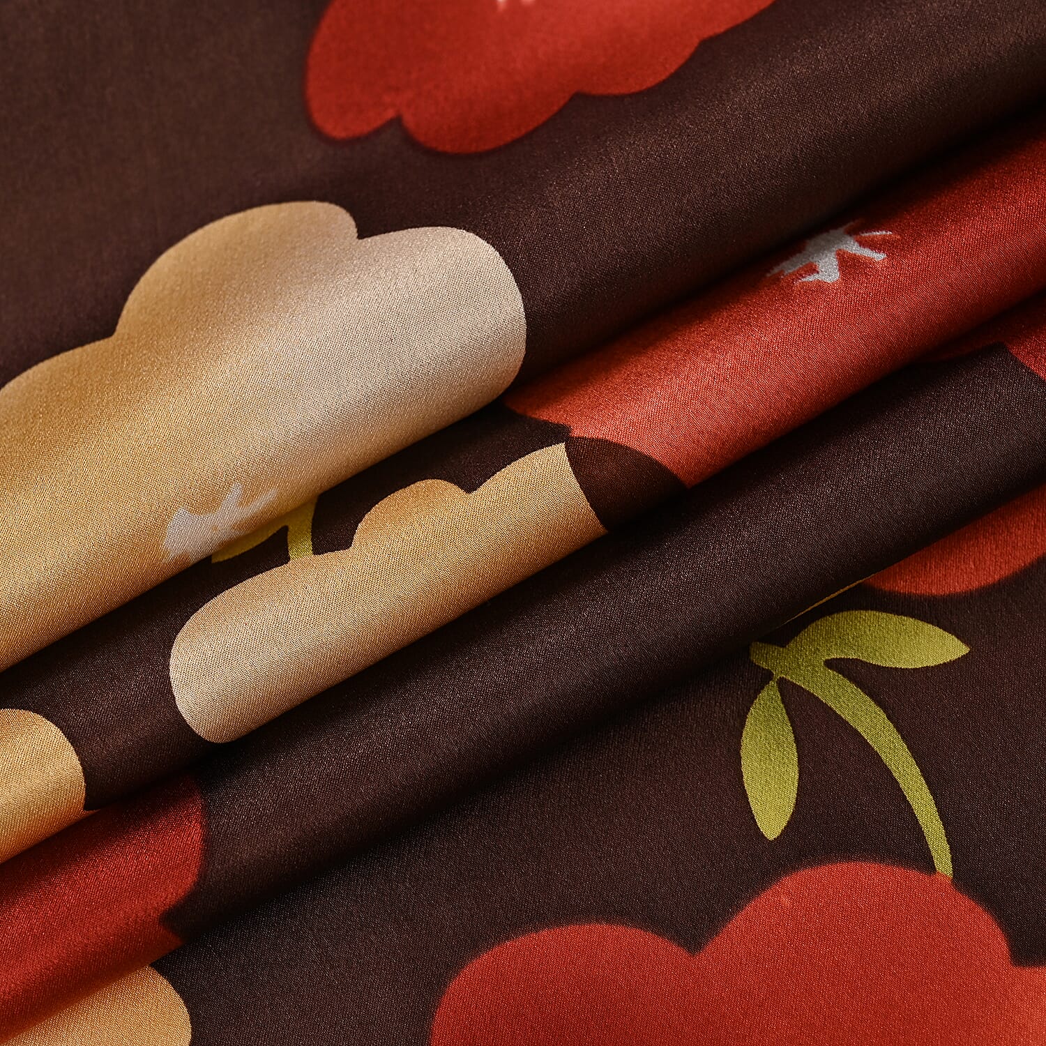 La Marey 100% Mulberry Silk Floral Printed Scarf - Brown & Red