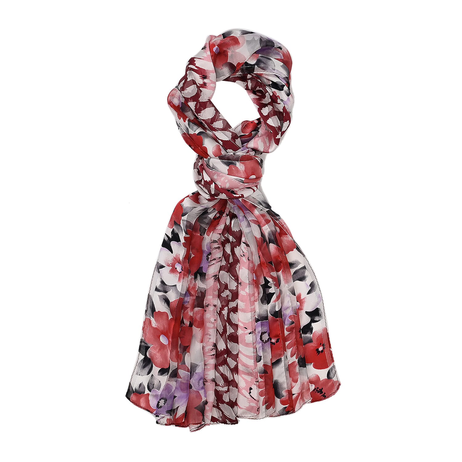 La Marey 100% Mulberry Silk Floral Printed Scarf (Size 170x55 cm) - White & Multi