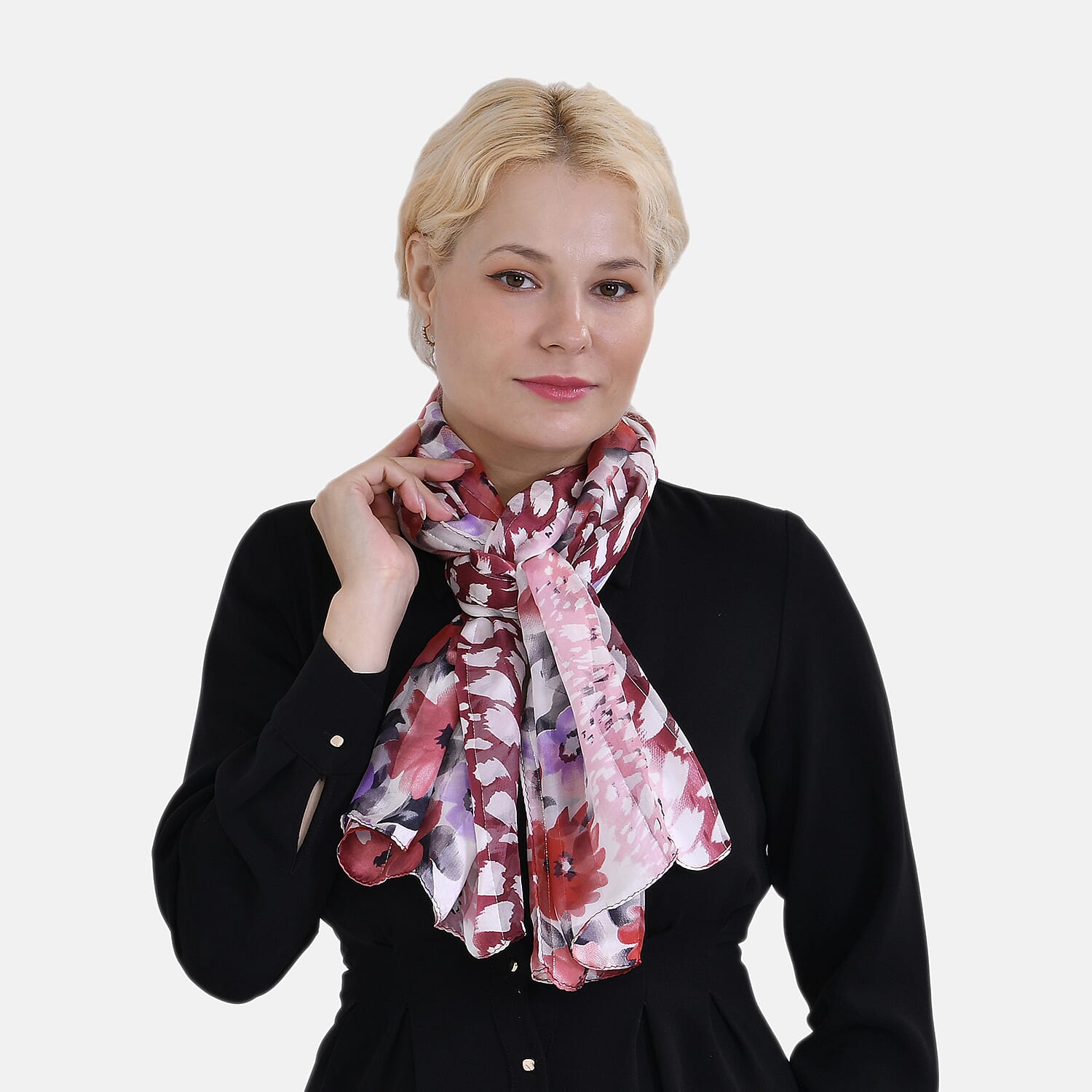 La Marey 100% Mulberry Silk Floral Printed Scarf (Size 170x55 cm) - White & Multi