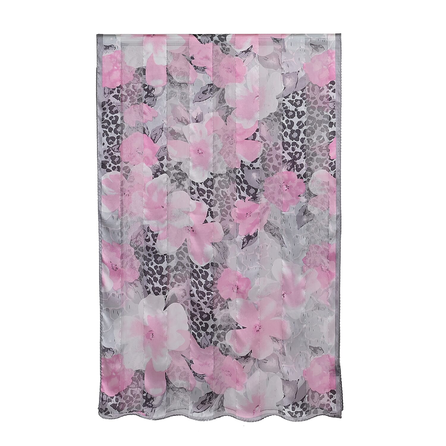 La Marey 100% Mulberry Silk Printed Scarf (Size 170x55 cm) - Leopard Base with Pink Flowers