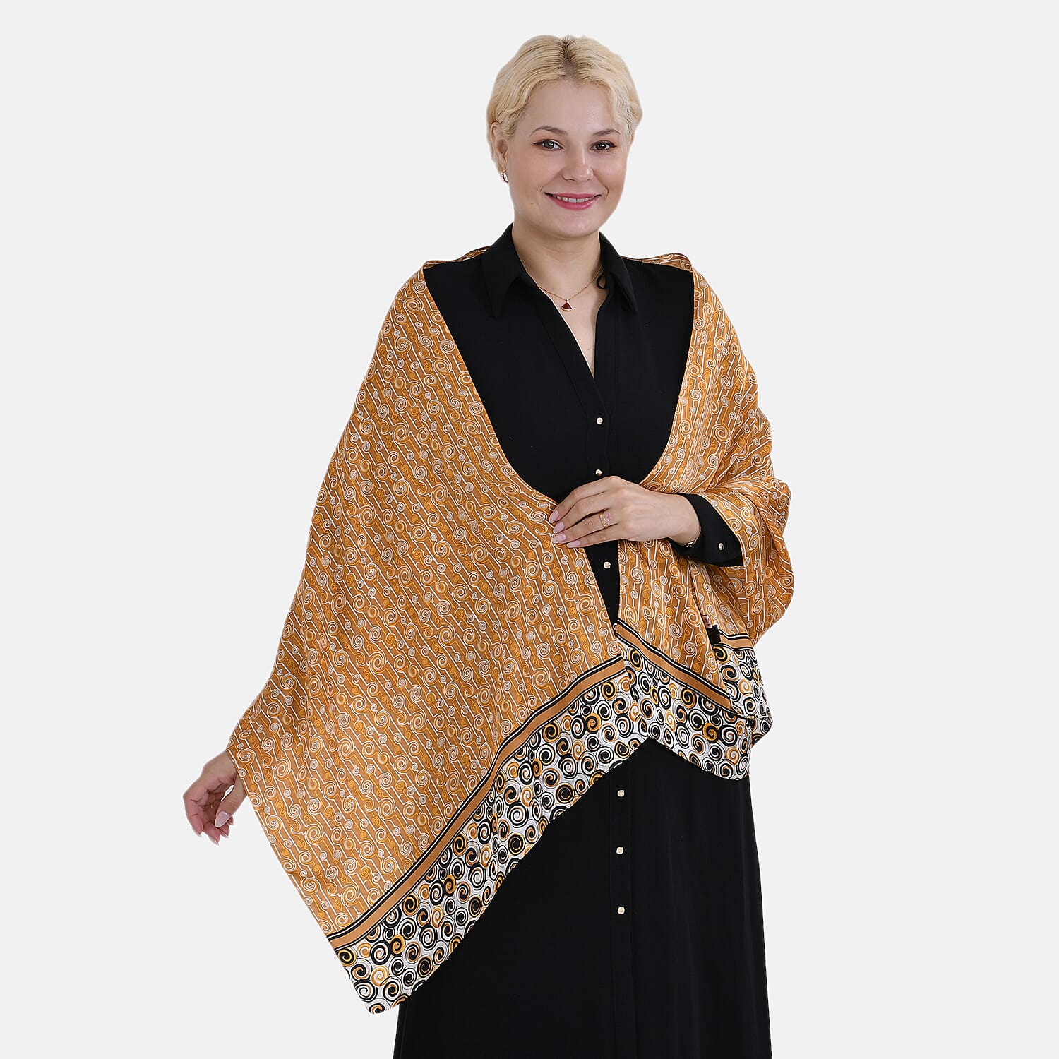 La Marey 100% Mulberry Silk Printed Scarf (Size 170x55 cm) - Yellow