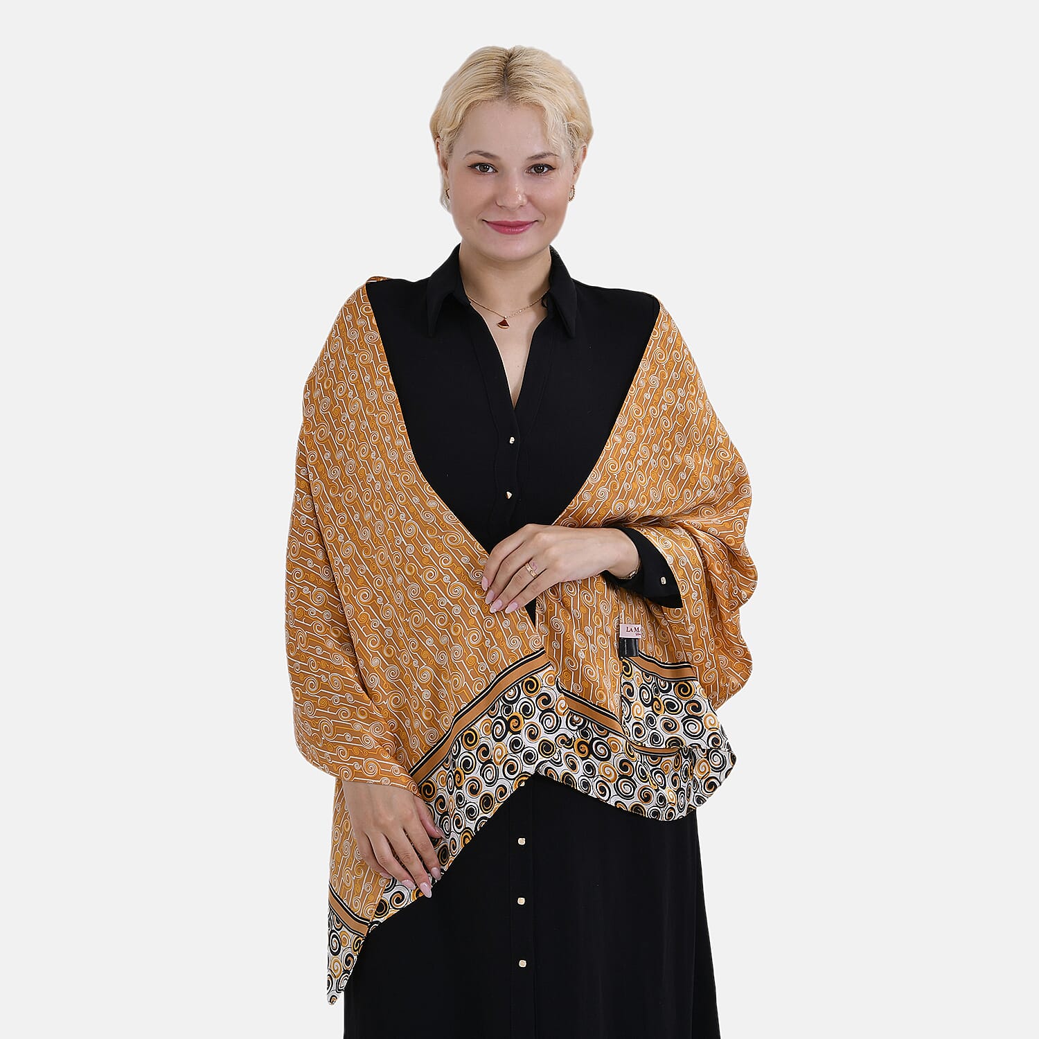 La Marey 100% Mulberry Silk Printed Scarf (Size 170x55 cm) - Yellow