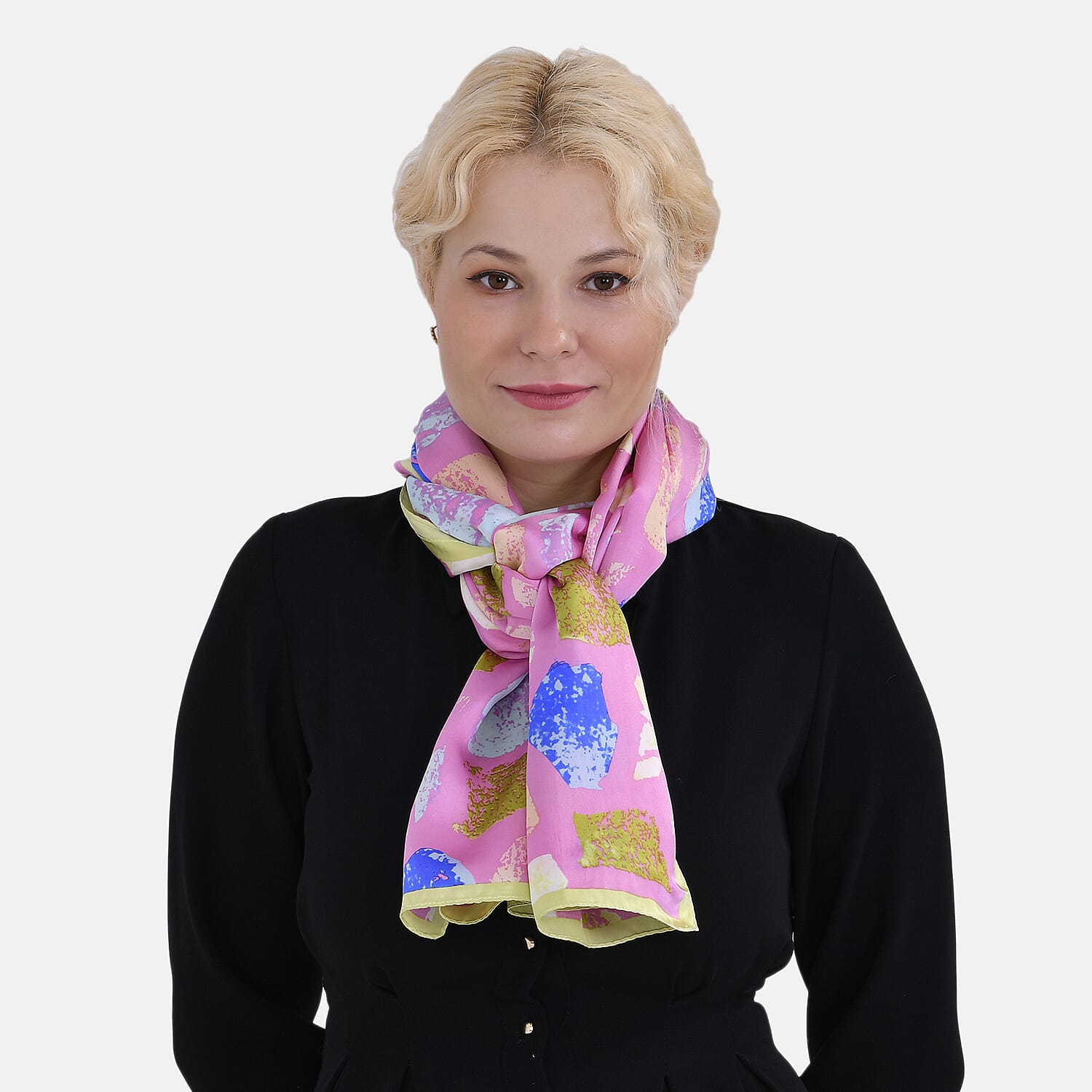 La Marey 100% Mulberry Silk Printed Scarf (Size 170x55 cm) - Pink & Multi