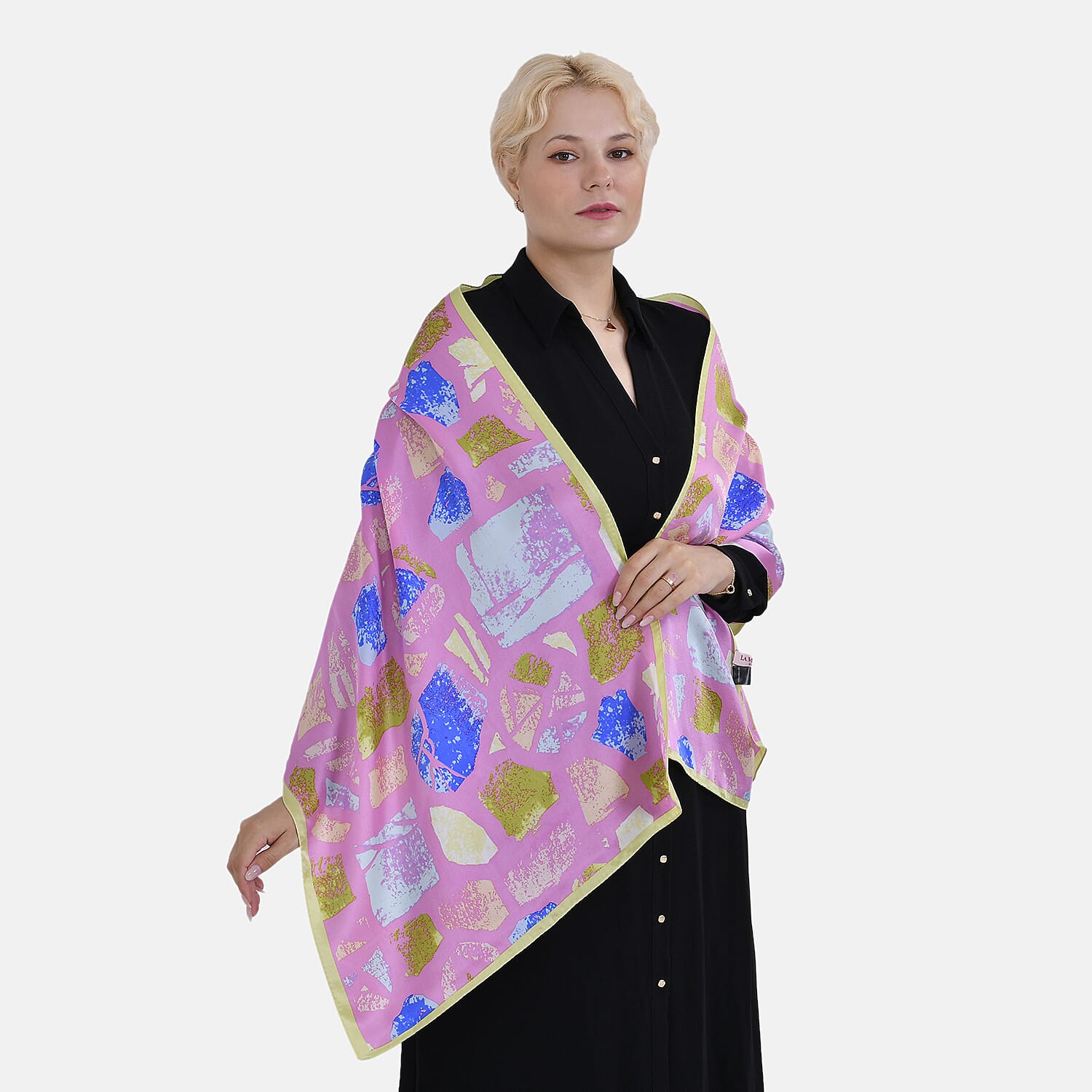 La Marey Mulberry Silk Printed Scarf - Pink