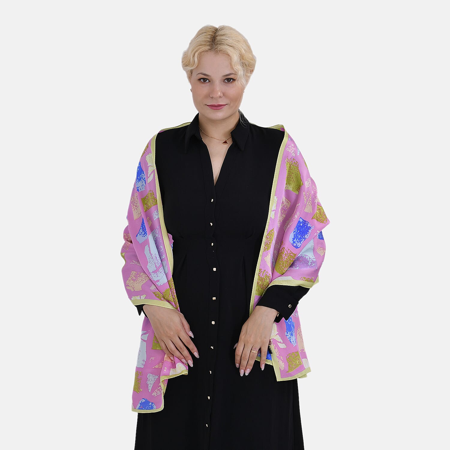 La Marey Mulberry Silk Printed Scarf - Pink