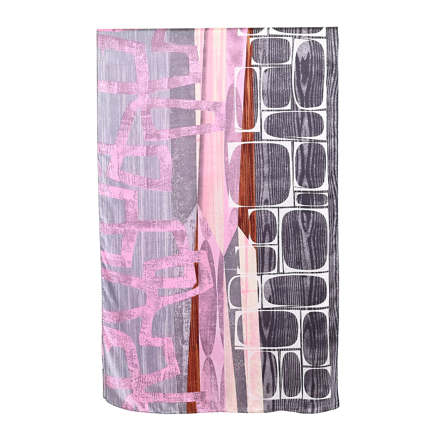 La Marey 100% Mulberry Silk Printed Scarf (Size 170x55 cm) - Grey & Pink