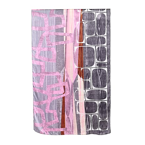 La Marey 100% Mulberry Silk Printed Scarf (Size 170x55 cm) - Grey - Pink