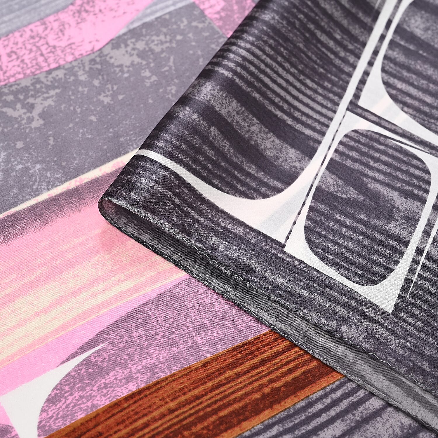 La Marey 100% Mulberry Silk Printed Scarf (Size 170x55cm) - Grey & Pink